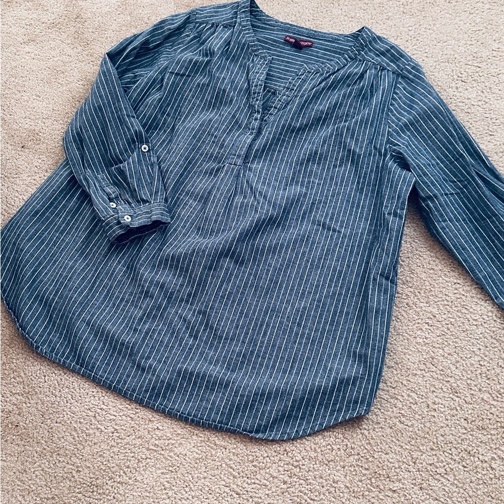 Jessica London Denim blue and White Striped Blouse